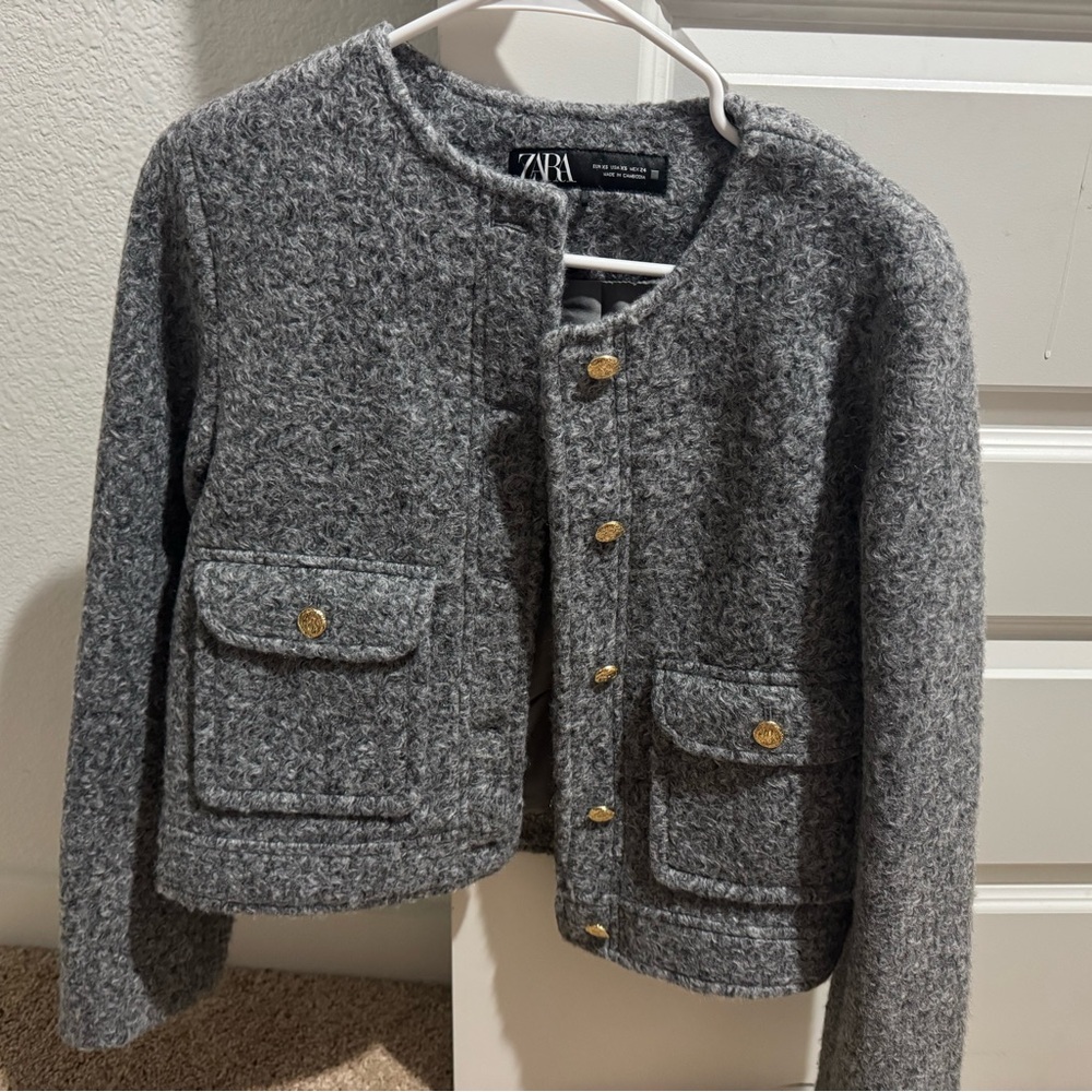 Zara Women Charcoal Textured Blazer
